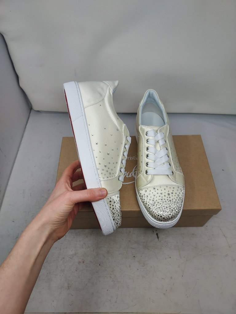 Christian Louboutin Mens White Wedding Crystal Degravieira Strass Sneaker
